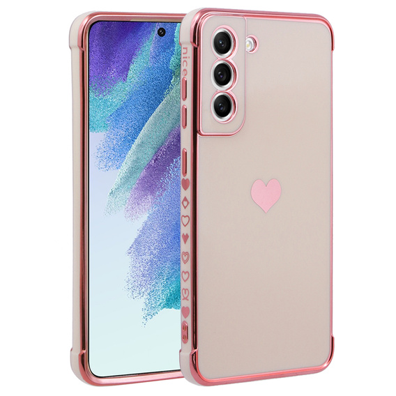 Etui do Samsung Galaxy S21 FE, Electro heart, różowe rose gold