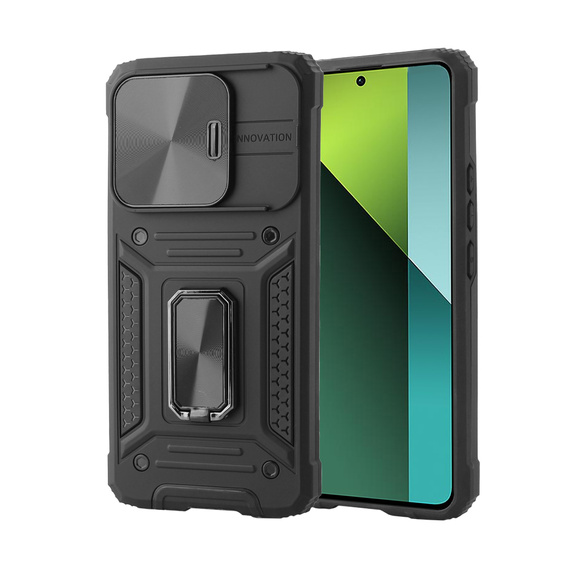 Etui pancerne do Xiaomi Redmi Note 13 Pro 5G, CamShield Slide, czarne + Szkło Hartowane 9H