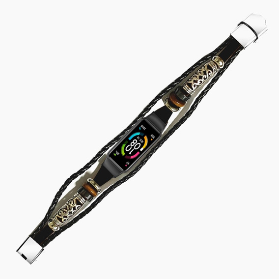 Skórzany Pasek Retro do Huawei Band 6/Honor Band 6 - Black