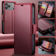 Etui do iPhone 17 Pro, ERBORD Glossy Litchi, portfel z klapką, czerwone