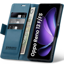 Etui do Oppo Reno 13F / Oppo Reno 13FS, ERBORD Glossy Litchi, portfel z klapką, niebieskie