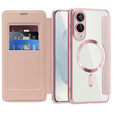 Etui z klapką do Samsung Galaxy S25 Edge, RFID Wallet MagSafe z ochroną aparatu, różowe