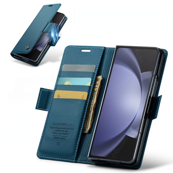 Etui z klapką CASEME do Samsung Galaxy Z Fold6 5G, Litchi Wallet, niebieskie