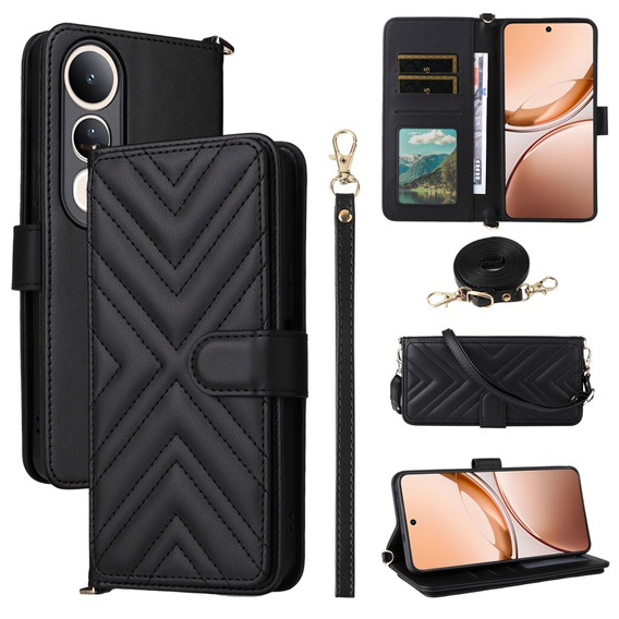 Etui portfelowe z paskiem na ramię do Vivo V50 Lite 5G – Czarny