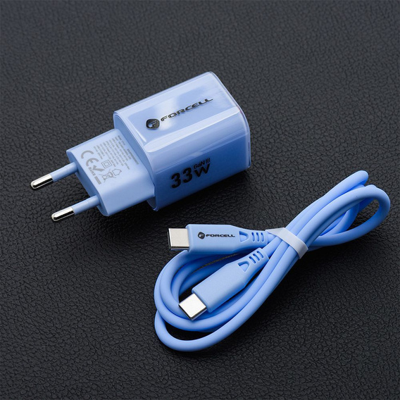 Forcell F-Energy GaN III Crystal Color VT-41 33W – ładowarka z kablem USB-C - niebieska