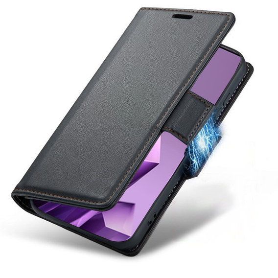 Etui do Infinix Note 50 Pro, ERBORD Glossy Litchi, portfel z klapką, czarne