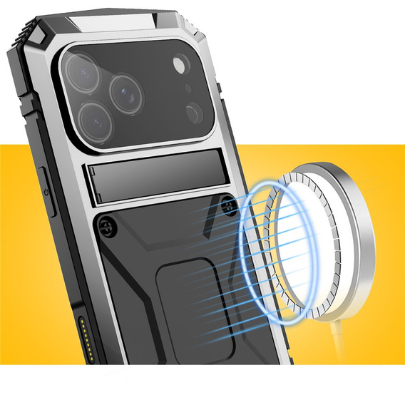 Etui R-JUST do iPhone 17 Pro Max z wbudowaną ochroną ekranu - srebrne