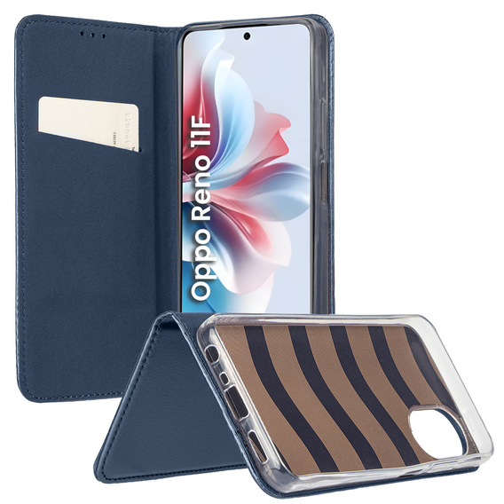 Etui do Oppo Reno 11F 5G, Smart Magnet, granatowe + Szkło 9H