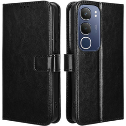 Etui z klapką do Vivo Y19s, Crazy Horse Wallet, czarne