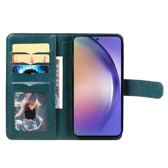 Etui z klapką do Samsung Galaxy A55 5G, 10 Card Slots Wallet, zielone