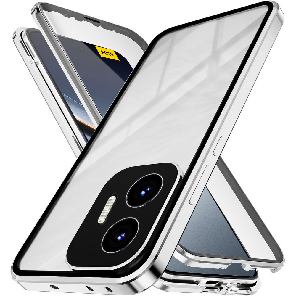 Etui do Xiaomi Poco F7 5G, Magnetic Dual Glass, srebrne