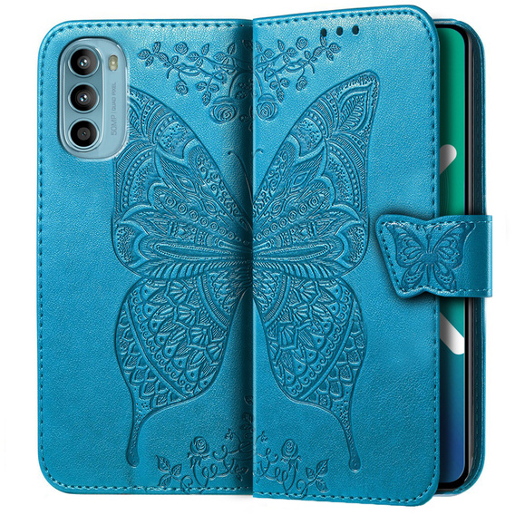 Etui z klapką do Motorola Moto G52 / G82 5G, Butterfly, niebieskie