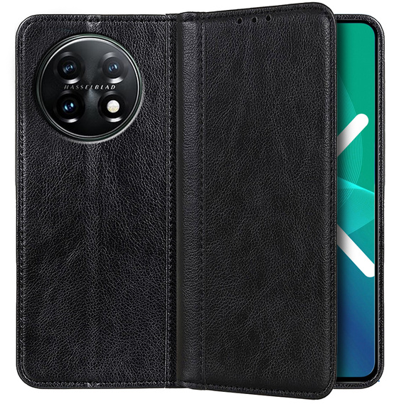 Etui z klapką do OnePlus 11 5G, Split Leather, czarne