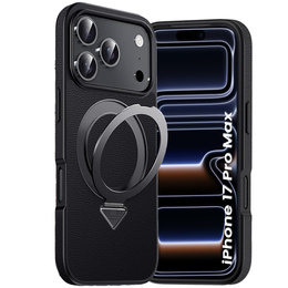 Etui Skórzane do iPhone 17 Pro Max, MagSafe, z podstawką - czarne