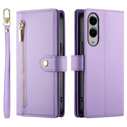Etui z klapką do Samsung Galaxy S25 Edge, Wallet Zipper Pocket, fioletowe