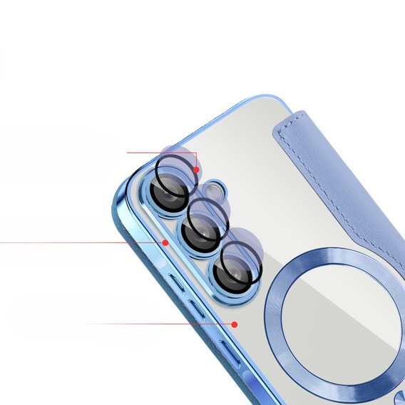Etui z klapką do Samsung Galaxy A36 5G, RFID Wallet MagSafe z ochroną aparatu, niebieskie