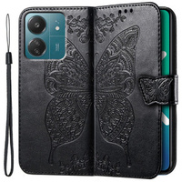 Etui z klapką do Xiaomi Redmi 13C / Poco C65, Butterfly, czarne