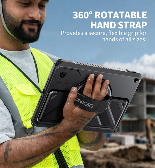 Etui Dexnor 360° do iPad 10.2" 2021/2020/2019 (9/8/7 gen.), z paskiem i miejscem na rysik - czarne