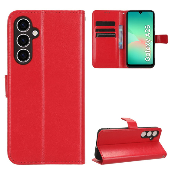 Etui z klapką do Samsung Galaxy A26 5G, Crazy Horse Wallet, czerwone