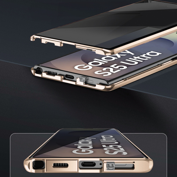 Etui do Samsung Galaxy S25 Ultra, Privacy Dual Glass, złote