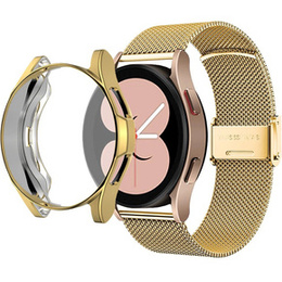 Bransoleta Milanese + Etui z osłoną na ekran do do Samsung Galaxy Watch Active 2 44mm, Złoty