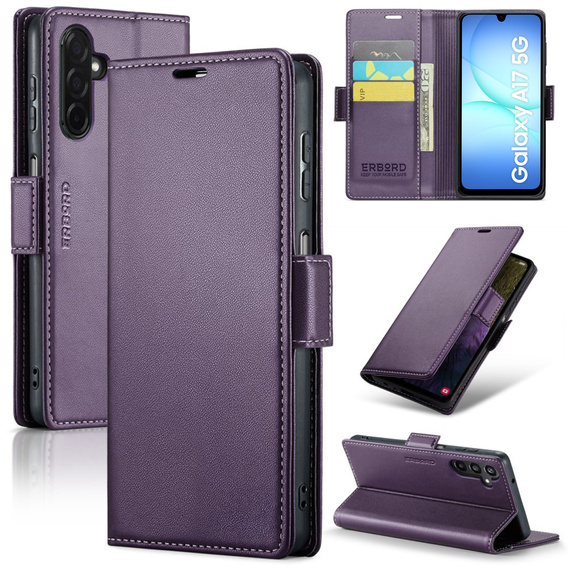 Etui do Samsung Galaxy A17 5G, ERBORD Glossy Litchi, portfel z klapką, fioletowe