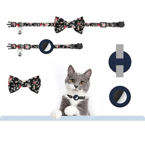 Etui Obroża z muszką i dzwoneczkiem do Apple AirTag 2 / 1, z folią, Czarna