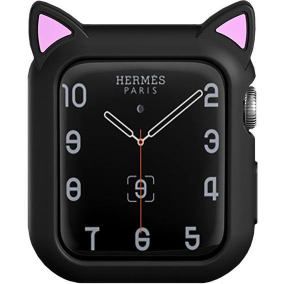 Etui Silikonowe do Apple Watch 4/5/6/SE 44mm, Kocie Uszy, Czarne