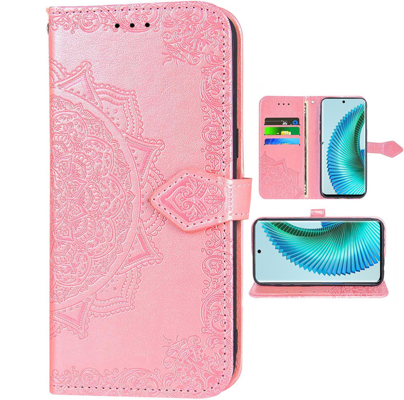 Etui z klapką do Honor Magic 6 Lite 5G, Mandala, różowe