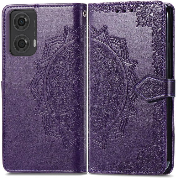 Etui z klapką do Motorola Moto E14, Mandala, fioletowe
