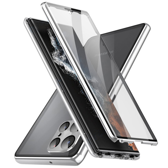 Etui do Samsung Galaxy S22 Ultra, Magnetic Dual Glass, srebrne