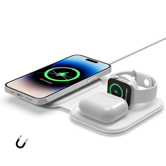 Składana Bezprzewodowa ładowarka indukcyjna 3w1 do MagSafe do iPhone / Apple Watch / Airpods, biała