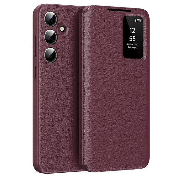 Etui z klapką do Samsung Galaxy A55 5G – red wine, Smart View Wallet z kieszenią na kartę