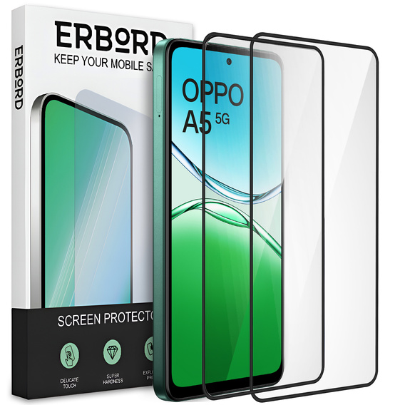 2x Szkło Hartowane do Oppo A5 5G / A5m, ERBORD 3D pełne, szybka na cały ekran