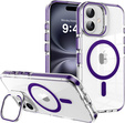 Etui do iPhone 17, do MagSafe, z podstawką, przezroczyste z fioletowymi akcentami