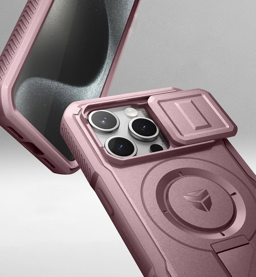 Etui Dexnor do iPhone 15 Pro – magnetyczne, z przesuwaną osłoną aparatu - różowe