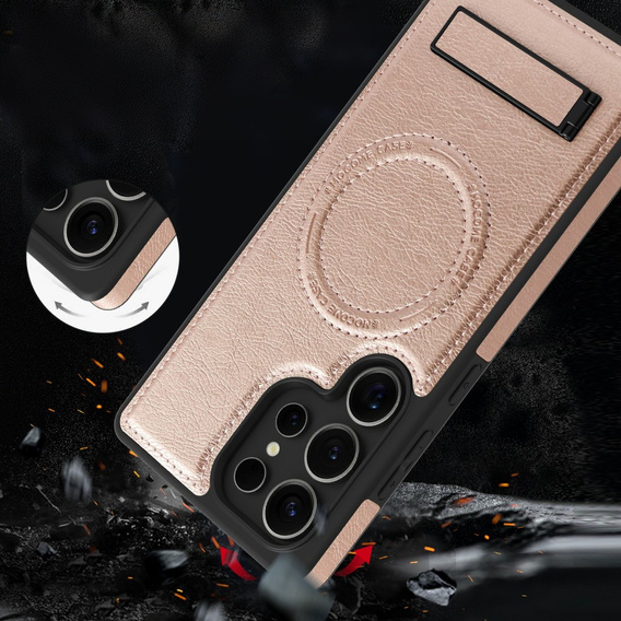Etui skórzane z podstawką do Samsung Galaxy S25 Ultra – kompatybilne z MagSafe, rose gold