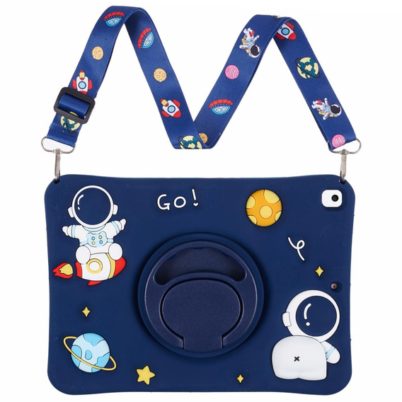 Etui silikonowe dla dzieci do iPad 10.2" 2021/2020/2019 (9/8/7 gen.), pancerne z paskiem, Astronaut, Granatowe