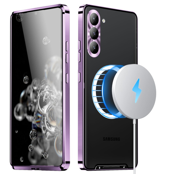 Etui z ochroną aparatu do Samsung Galaxy S23, CamShield MagSafe, przezroczyste / fioletowe