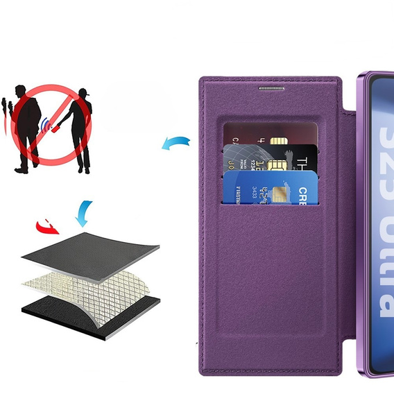 Etui z klapką do Samsung Galaxy S25 Ultra, RFID Wallet MagSafe z ochroną aparatu, fioletowe