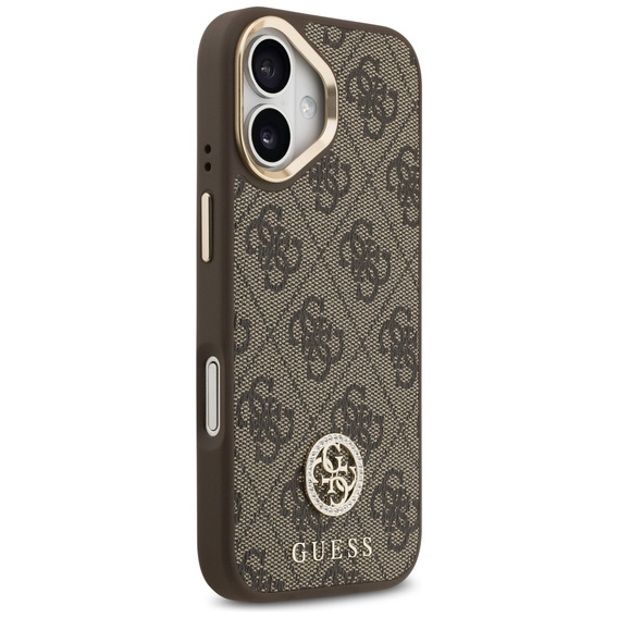 Etui GUESS do iPhone 17, 4G Strass Logo, do MagSafe, z paskiem, brązowe