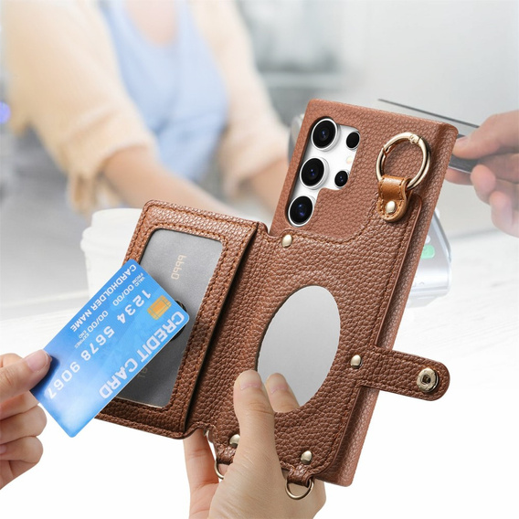 Etui do Samsung Galaxy S25 Ultra z klapką i paskiem – brązowe