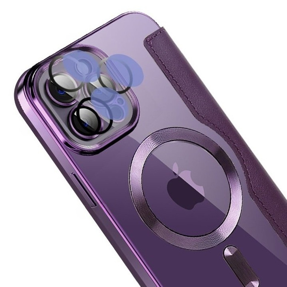 Etui z klapką do iPhone 12 Pro, RFID Wallet MagSafe z ochroną aparatu, fioletowe