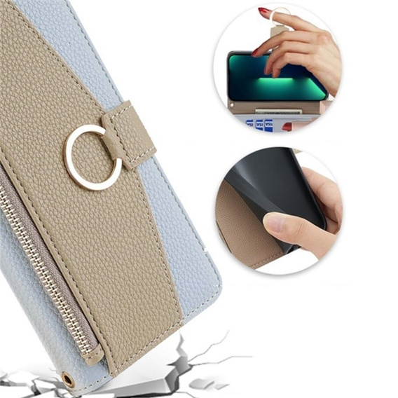 Etui z klapką do Samsung Galaxy A05s, Wallet Zipper Pocket, z lusterkiem, niebieskie