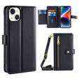 Etui z klapką do iPhone 15, Wallet Zipper Pocket, czarne
