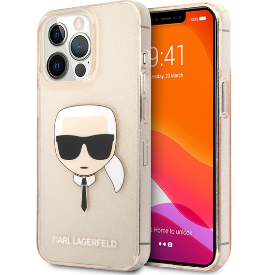 Etui Karl Lagerfeld do iPhone 13 Pro, Glitter Karl`s Head, różowe rose gold