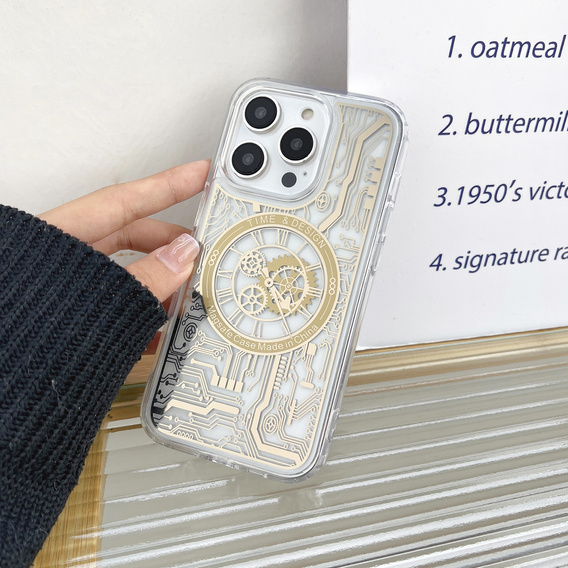 Etui do iPhone 13 Pro, do MagSafe, Mechanical Clock, Przezroczyste / Złote