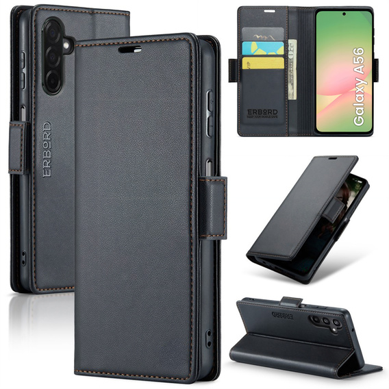 Etui do Samsung Galaxy A56 5G, ERBORD Glossy Litchi, portfel z klapką, czarne