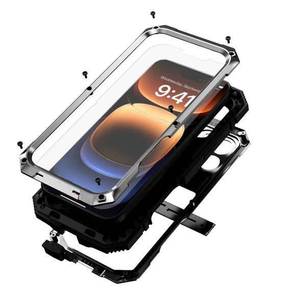 Etui pancerne do iPhone 16 Pro, R-JUST, srebrne