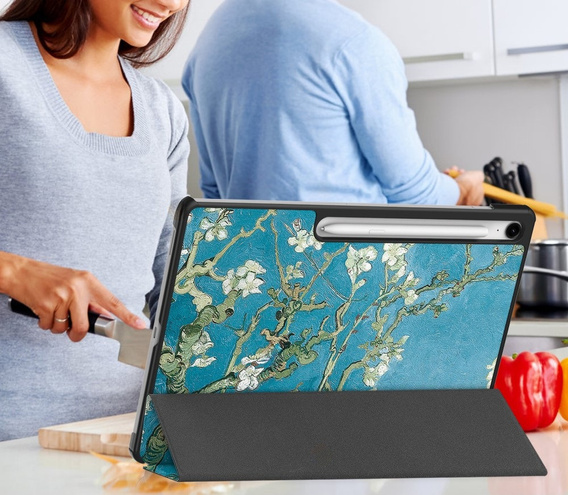 Etui z nadrukiem do Samsung Galaxy Tab S10 FE+ Plus – styl i ochrona w jednym - kwiaty moreli